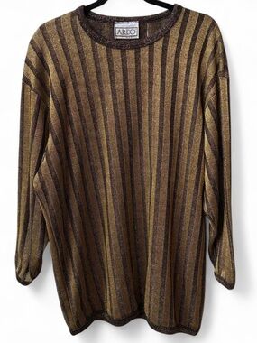 Vintage Areo made in USA brown gold striped metallic long sleeve sweater top OS